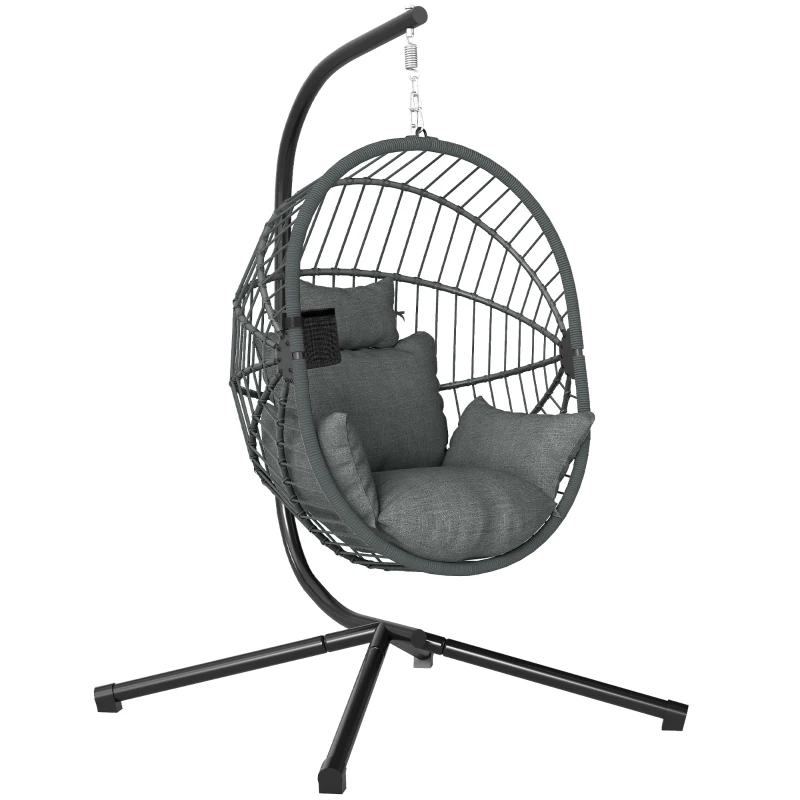 Outsunny Metal Stand Hanging Egg Chair, with Full Body Padded Seat - Grey