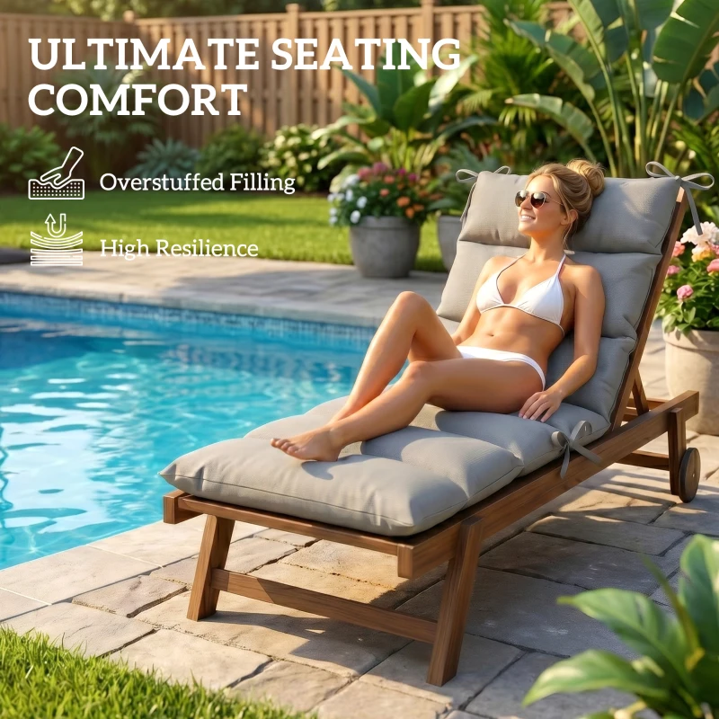 Outsunny Outdoor Lounge Chair Cushion with Zipper Reversible Chaise Lounge Cushion for Patio Indoor/Outdoor Dark Grey
