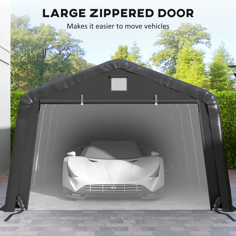 Outsunny Carport 12' x 20' Portable Garage, Heavy Duty Car Port Canopy with Ventilation Windows and Large Roll-up Door, Black