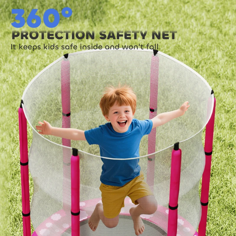 Qaba 55" Toddler Trampoline with Safety Enclosure Net, for Indoor Outdoor Use, Ages 3-6 Years, Pink