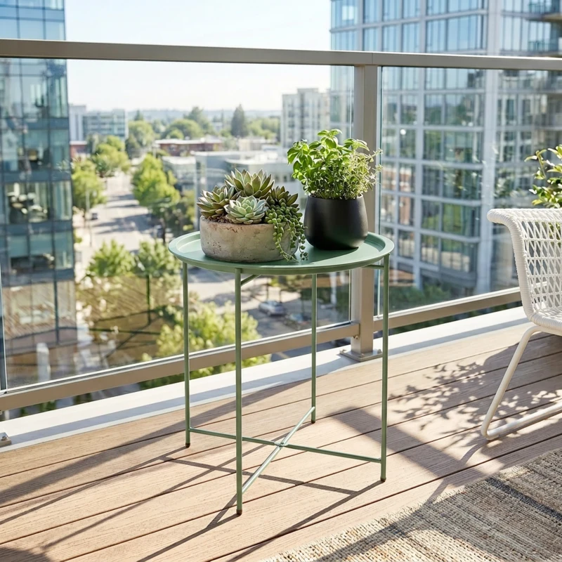 Outsunny 18" Outdoor Side Table with Removable Tray and Folding Legs, Indoor Outdoor for Balcony, Porch, Green