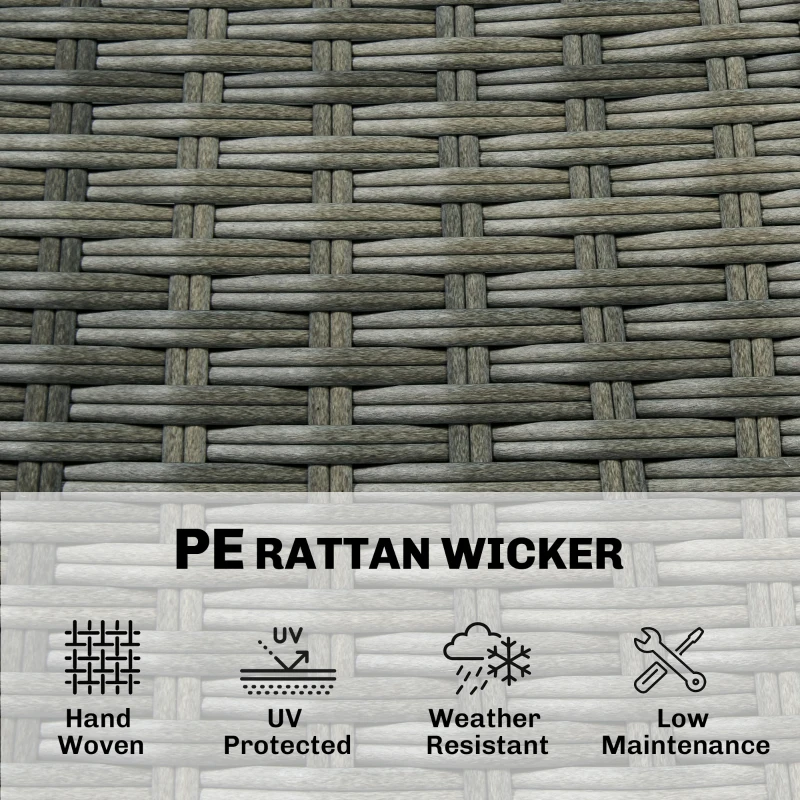 Outsunny 5 Piece Wicker Outdoor Bar Set, Acacia Wood Outdoor High Top Table and Chairs with 3 Tier Shelves, Cushions, Gray