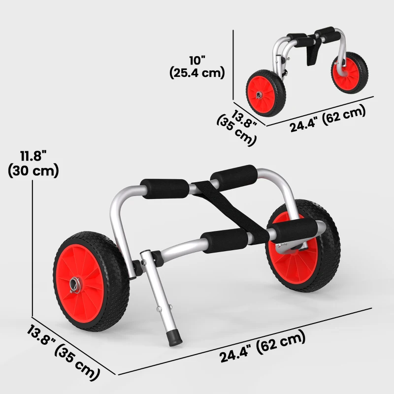 Soozier Kayak Cart, Foldable Canoe Trolley Cart with 10'' Solid Tires, Nonslip Support Foot & Tie-Down Straps, for Kayaks Canoes Paddleboards Float Mats Boats, Aluminum Frame