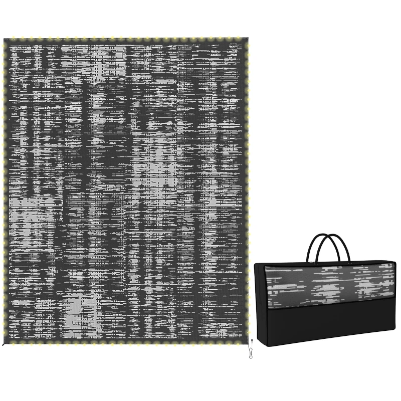 Outsunny Reversible Outdoor Rug Carpet with LED Lights, Carry Bag & Ground Stakes for Backyard, Deck, Picnic, Beach, 10' x 8'