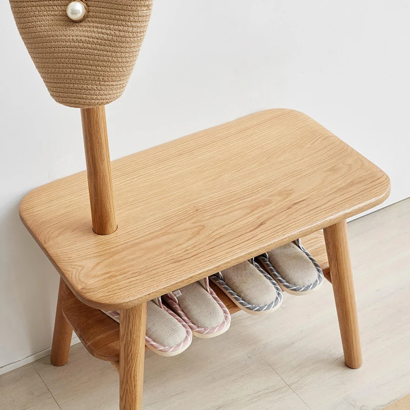 Solid Oak Coat Rack Bench with Shoe Storage and Coat Hanger, Entryway Bench for Compact Apartments, 31.5″ L x 13.5″ W x 65.5″ H, Natural
