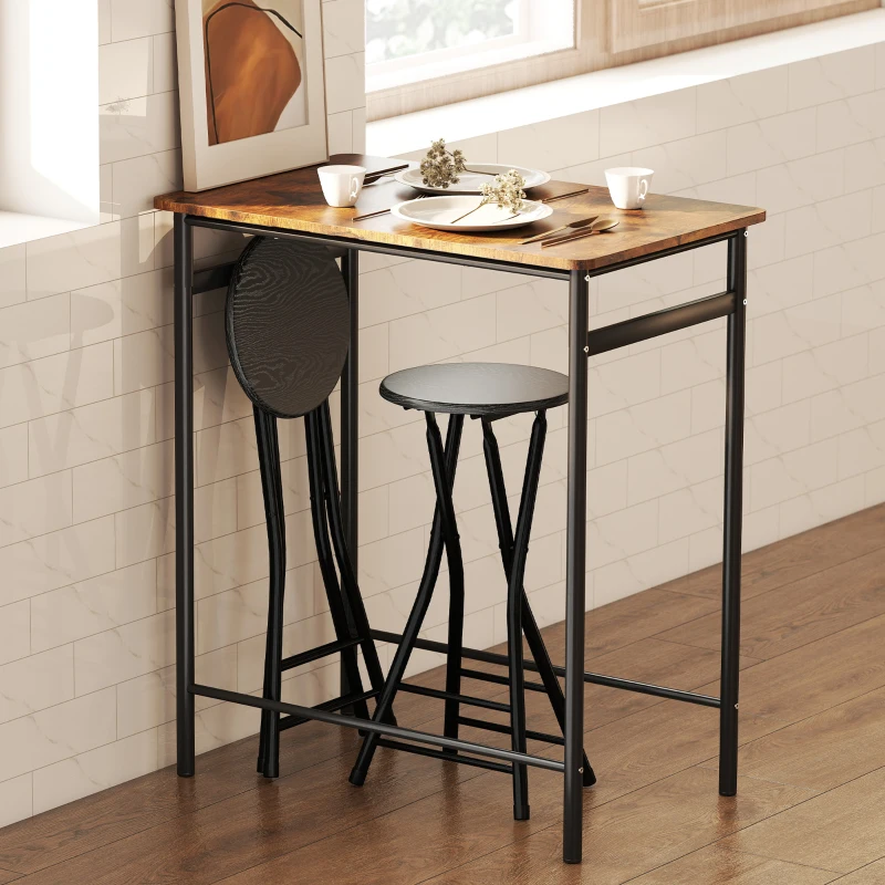 HOMCOM Set of 2 Foldable Barstools, Counter Height Bar Stools with Footrest and Steel Legs for Kitchen Island, Black