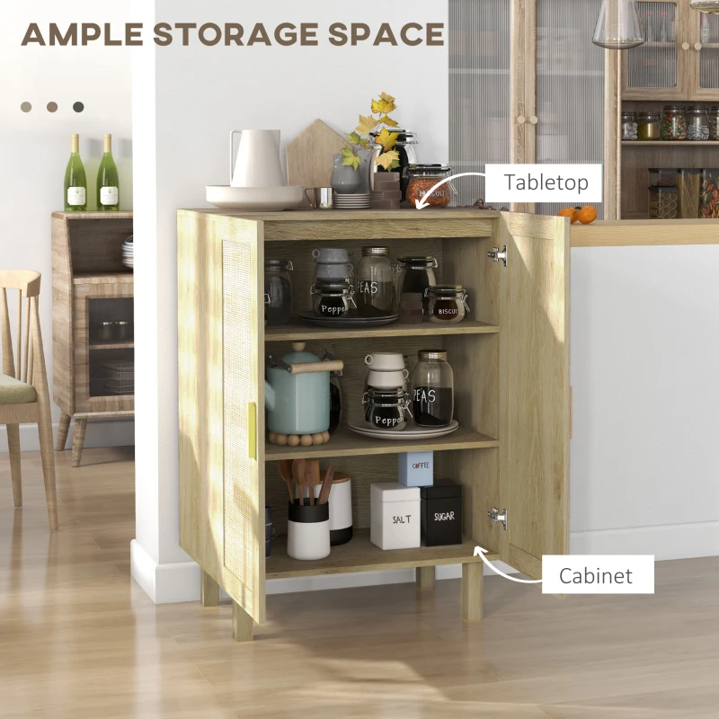 HOMCOM Boho Sideboard, Buffet Cabinet with Storage, Accent Cabinet with 2 Rattan Doors and Adjustable Shelves, Natural