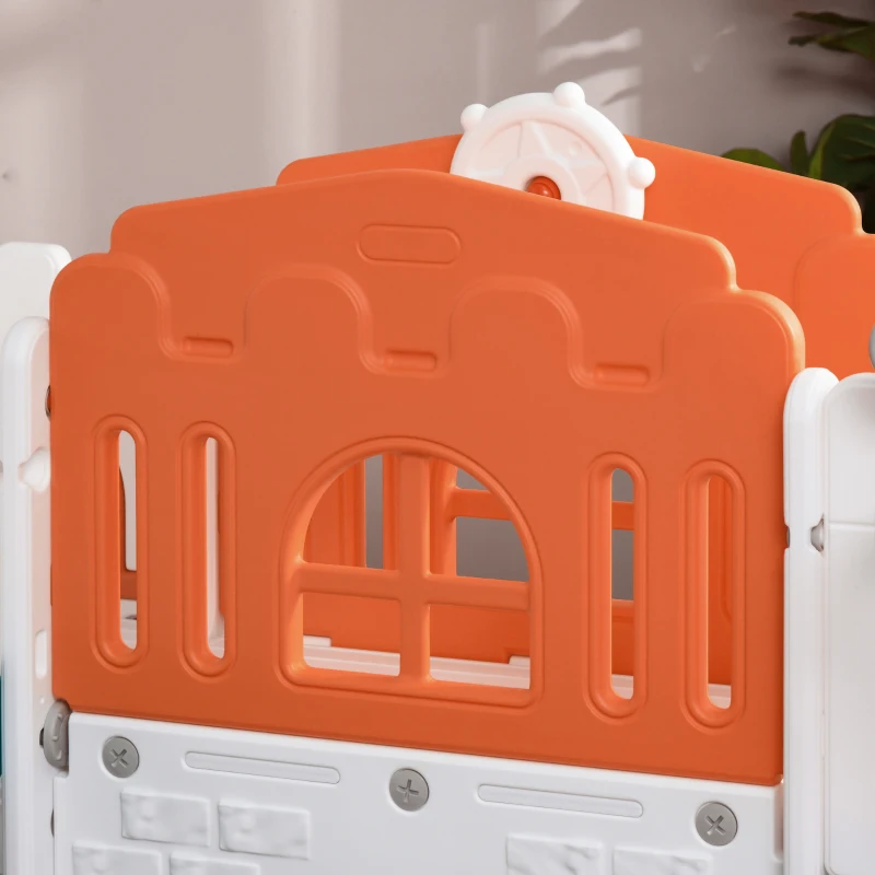 Qaba 9 in 1 Toddler Slide with Basketball Hoop, Climber, Telescope, Tunnel, Steering Wheel, for 1-3 Years, Orange