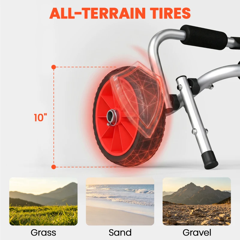 Soozier Kayak Cart, Foldable Canoe Trolley Cart with 10'' Solid Tires, Nonslip Support Foot & Tie-Down Straps, for Kayaks Canoes Paddleboards Float Mats Boats, Aluminum Frame