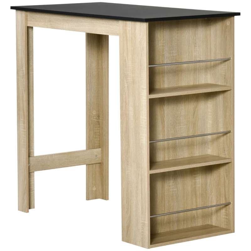HOMCOM Bar Table Counter Height Dining Table with 3 Storage Shelves for Kitchen, Dining Room, Living Room, Natural