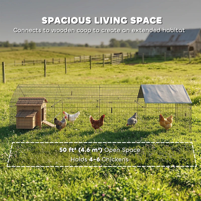 PawHut Metal Chicken Coop, Large Chicken Run with Water-Resistant & Anti-UV Cover for 4-6 Hens, Outdoor Hen House with 6 Doors