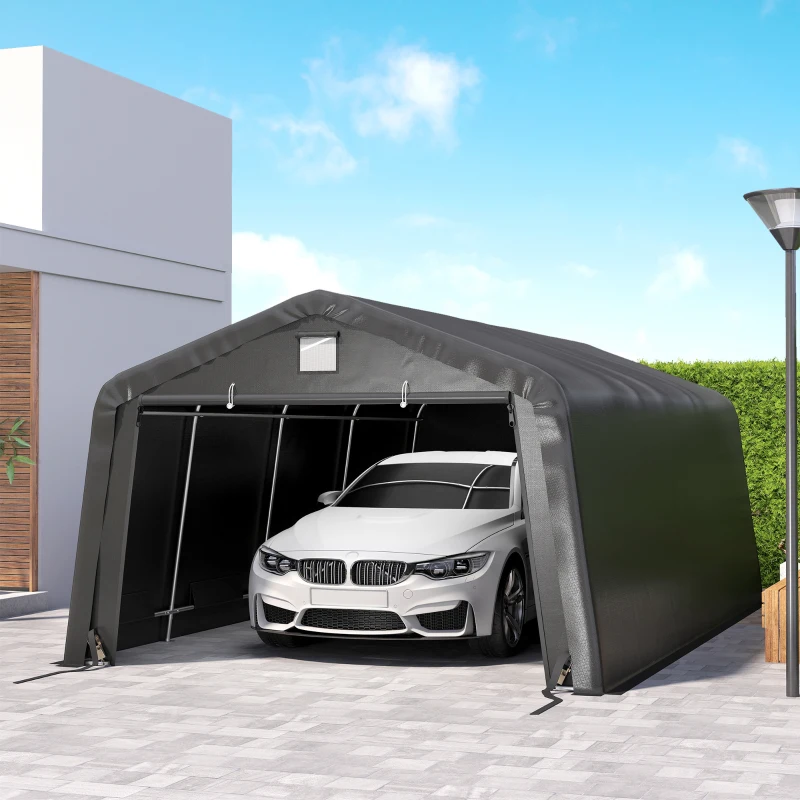 Outsunny Carport 12' x 20' Portable Garage, Heavy Duty Car Port Canopy with Ventilation Windows and Large Roll-up Door, Black