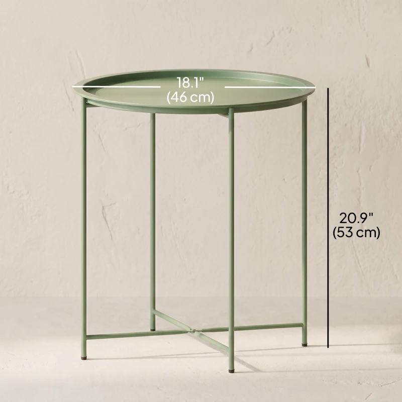 Outsunny 18" Outdoor Side Table with Removable Tray and Folding Legs, Indoor Outdoor for Balcony, Porch, Green