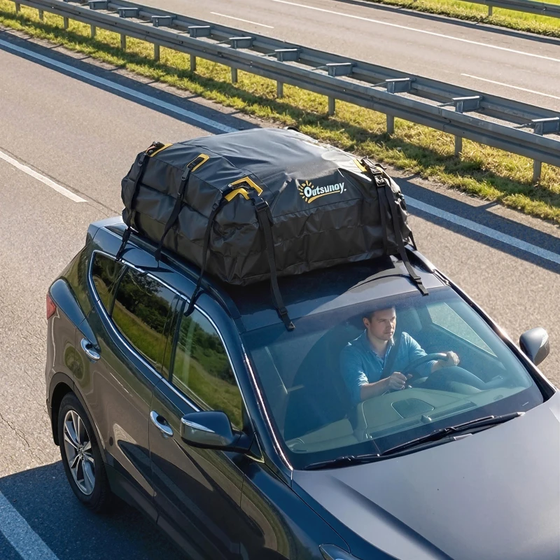 Outsunny Rooftop Cargo Carrier, 21 Cubic Feet Waterproof Soft-Shell Car Roof Storage Bag with Door Hooks, Anti-Slip Mat