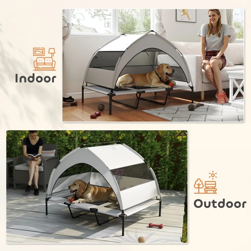 PawHut Elevated Dog Bed with Removable Canopy, Portable Outside Raised Pet Cot, Storage Bag, 48" x 36" x 37"