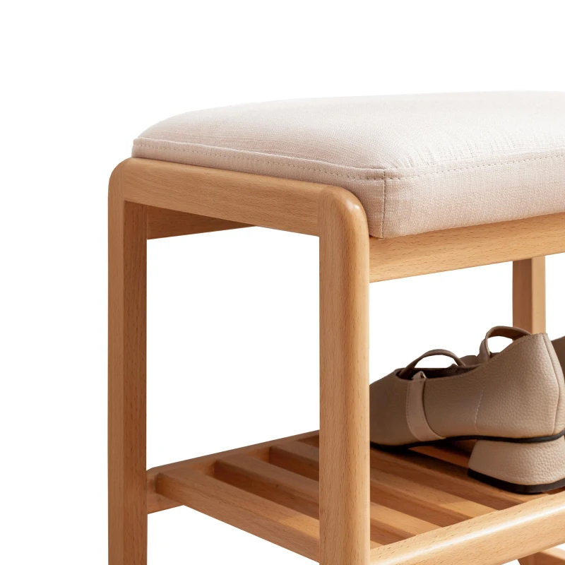 Versatile Shoe Bench with Memory Foam Cushion, Sturdy Shoe Rack with 2-Tier Shoe Storage, 23.5″ L x 12″ W x 16.5″ H, Natural