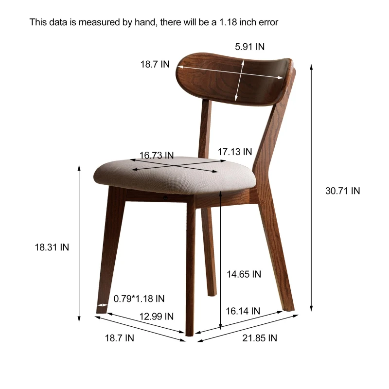 Set of 2 Solid Dining Chairs with Upholstered Removable Seat Cover, Ergonomic Stool for Living Areas, 18.5″ L x 22″ W x 30.5″ H, Walnut Brown