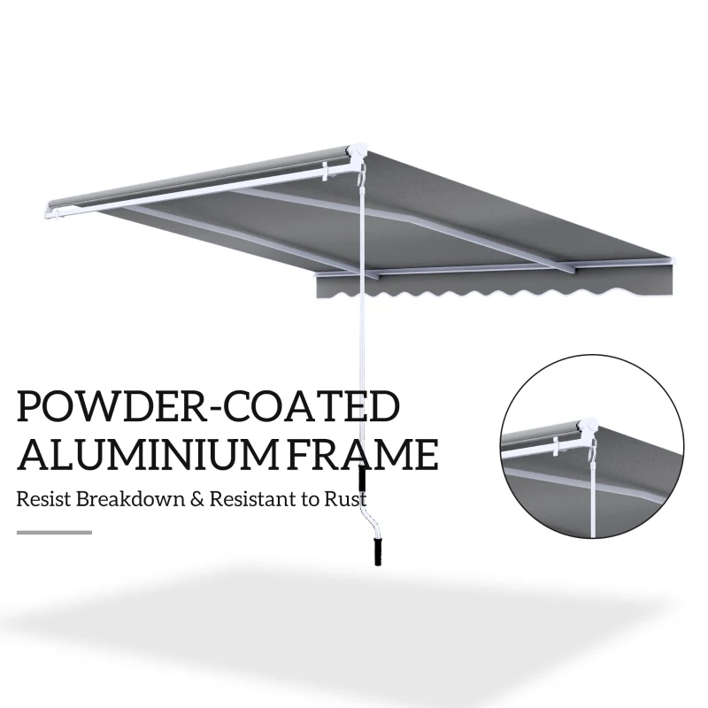 Outsunny 10x8ft Patio Awning Manual Retractable Sun Shade Aluminum Frame Grey