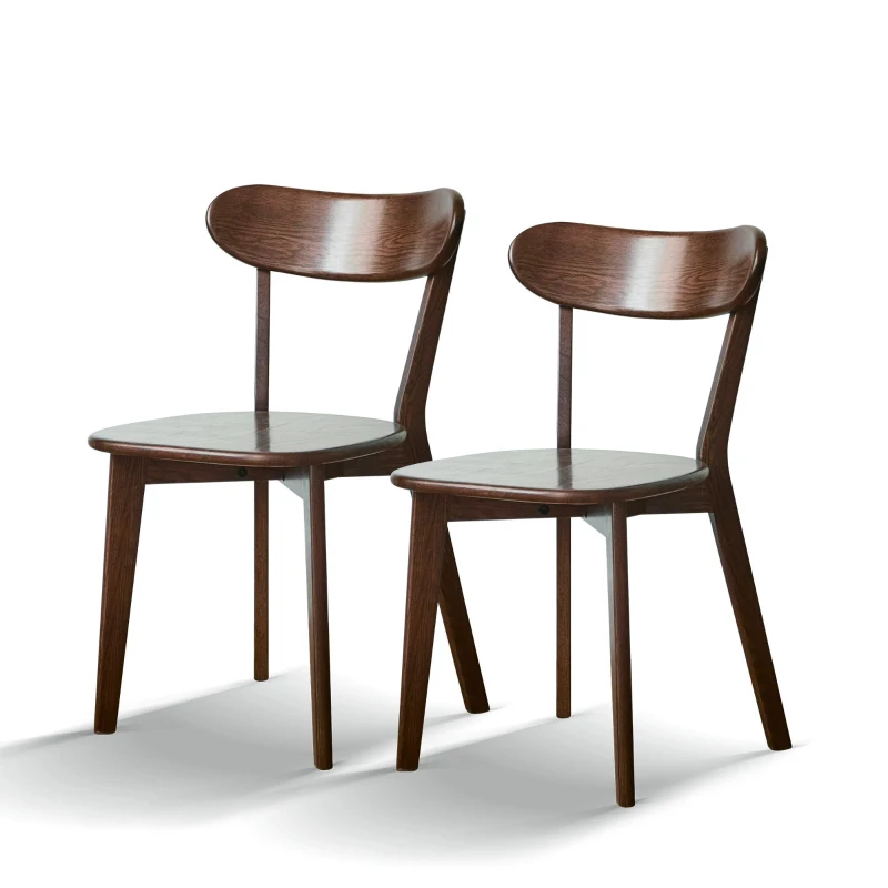 Set of 2 Dining Chairs with Curved Ergonomic Back, Comfortable Side Chairs with Wide Seat, 19.5″ L x 18.5″ W x 31.5″ H, Walnut