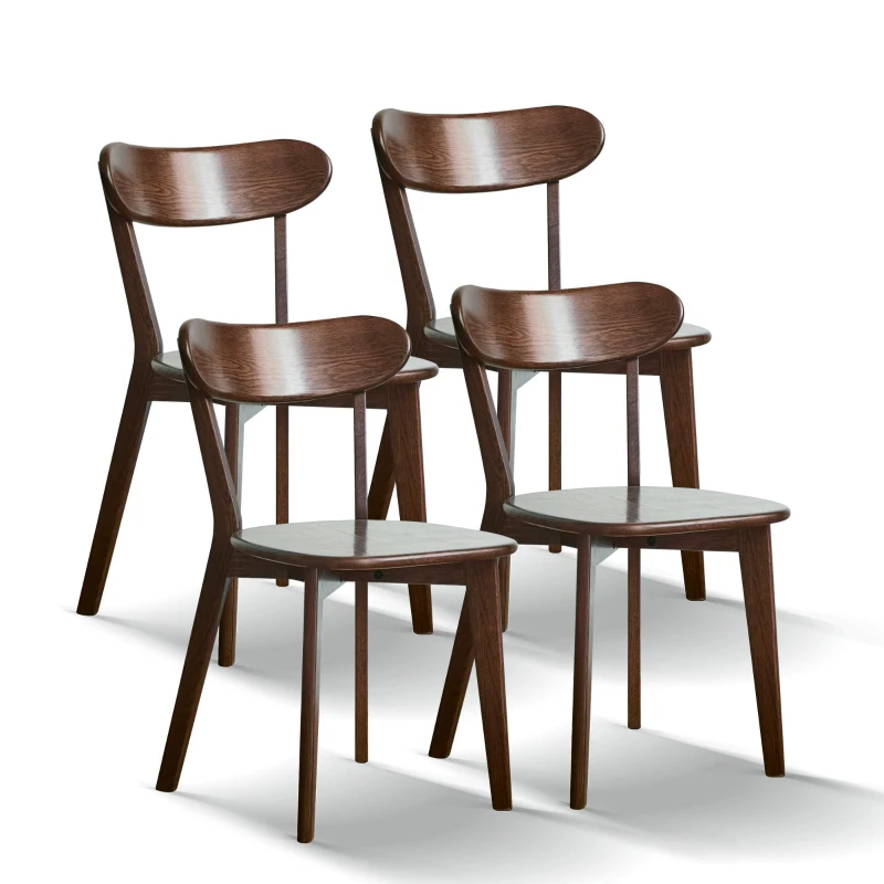 4-Piece Dining Chair Set with Ergonomic Curved Back, Comfortable Side Chair Set with Rounded Edges, 19.5″ L x 18.5″ W x 31.5″ H, Walnut