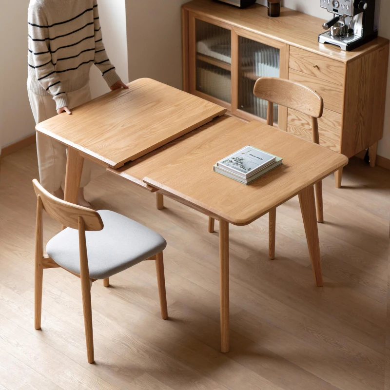 Extendable Dining Table with Diagonal Legs & Rounded Corners, Versatile Kitchen Table for 6-8 People, 59″ L x 31.5″ W x 29.5″ H, Light Oak