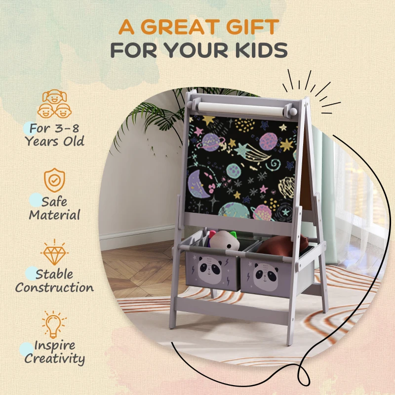 Qaba Art Easel for Kids with Paper Roll, Blackboard, Whiteboard, Storage