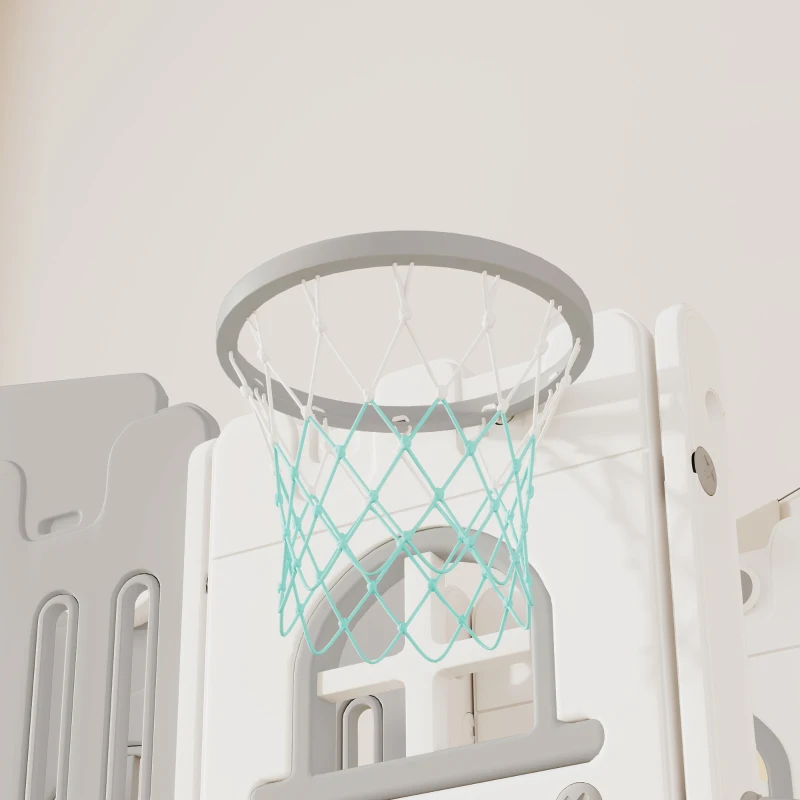 Qaba 9 in 1 Toddler Slide with Basketball Hoop, Climber, Telescope, Tunnel, Steering Wheel, for 1-3 Years, Grey