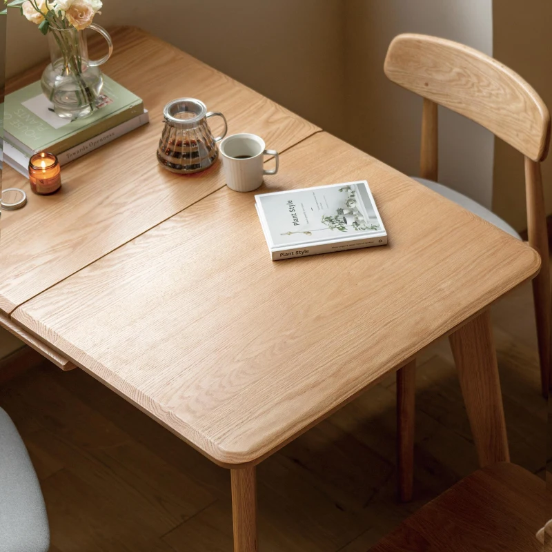 Extendable Dining Table with Diagonal Legs & Rounded Corners, Versatile Kitchen Table for 6-8 People, 59″ L x 31.5″ W x 29.5″ H, Light Oak