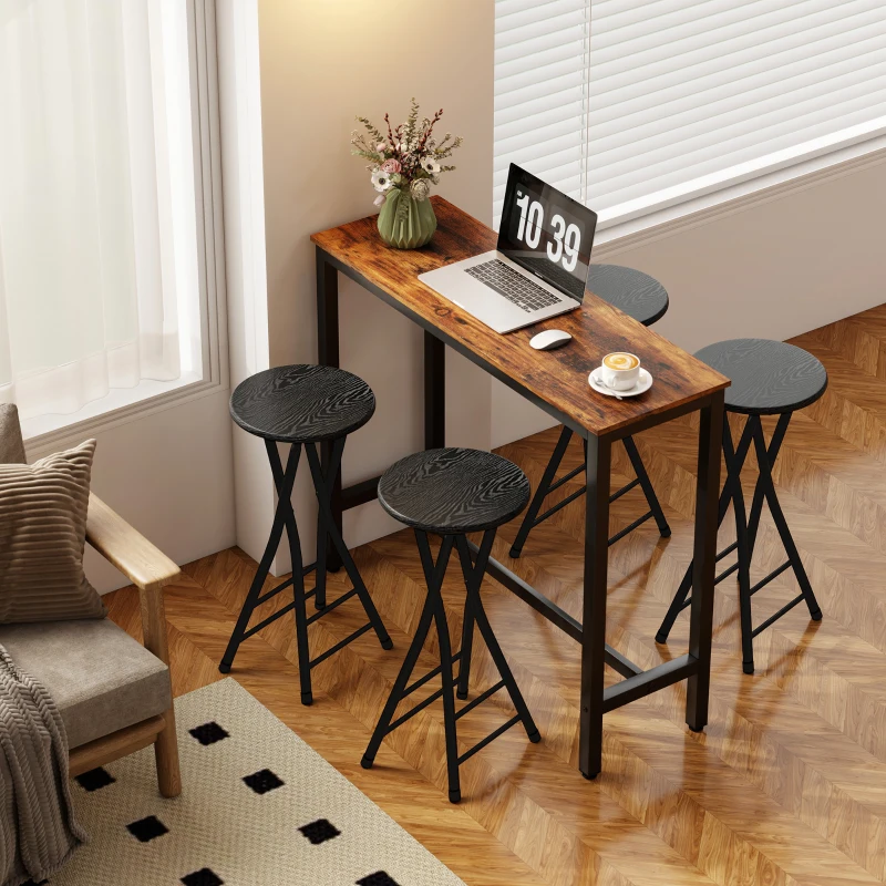 HOMCOM Set of 4 Foldable Barstools, Counter Height Bar Stools with Footrest and Steel Legs for Kitchen Island, Black