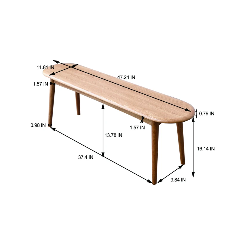 Multifunctional Dining Bench with Metal-Reinforced Construction, Sturdy Wood Bench for Entryway or Kitchen, 47″ L x 12″ W x 16″ H, Oak