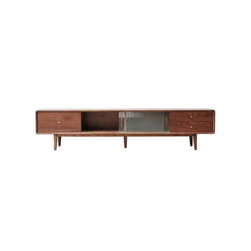 Modern TV Stand with 2 Pull-Out Storage Cabinets, Sturdy TV Cabinet with 5-Leg Stable Support, 78.5″ L x 13.5″ W x 17.5″ H, Walnut