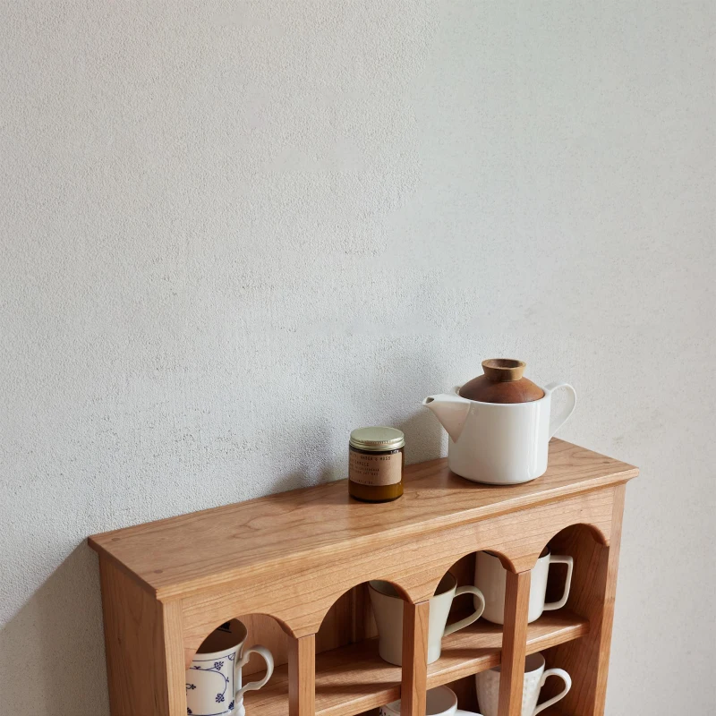 Solid Cup Storage Rack with Ample Shelving & Eco-Friendly Finish, Durable Cabinet for Dining Space, 24.5″ L x 6″ W x 22″ H, Natural Cherry