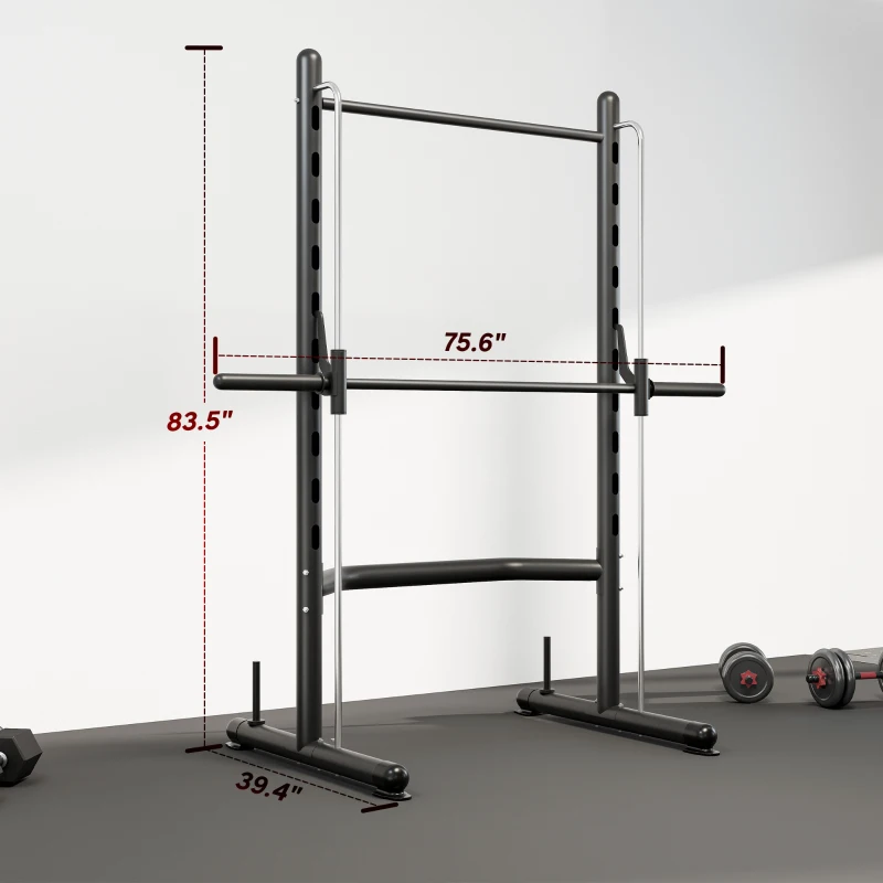 Soozier Squat Rack with Pull Up Bar and Barbell Bar Adjustable Bench Press Multi-Function Weight Lifting Half Rack Black