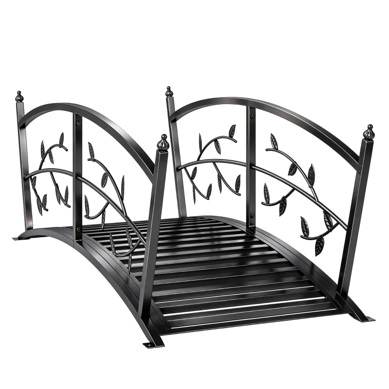 Outsunny 4 FT Metal Garden Bridge with Safety Railings, Outdoor Pond Bridge, Arch Decorative Footbridge for Creek Stream