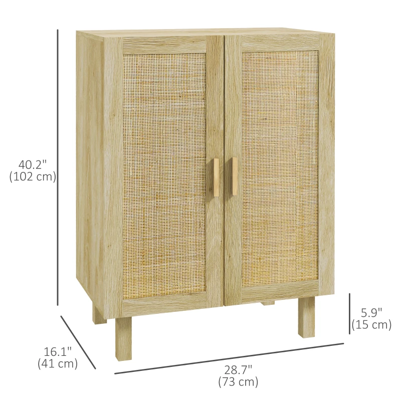 HOMCOM Boho Sideboard, Buffet Cabinet with Storage, Accent Cabinet with 2 Rattan Doors and Adjustable Shelves, Natural