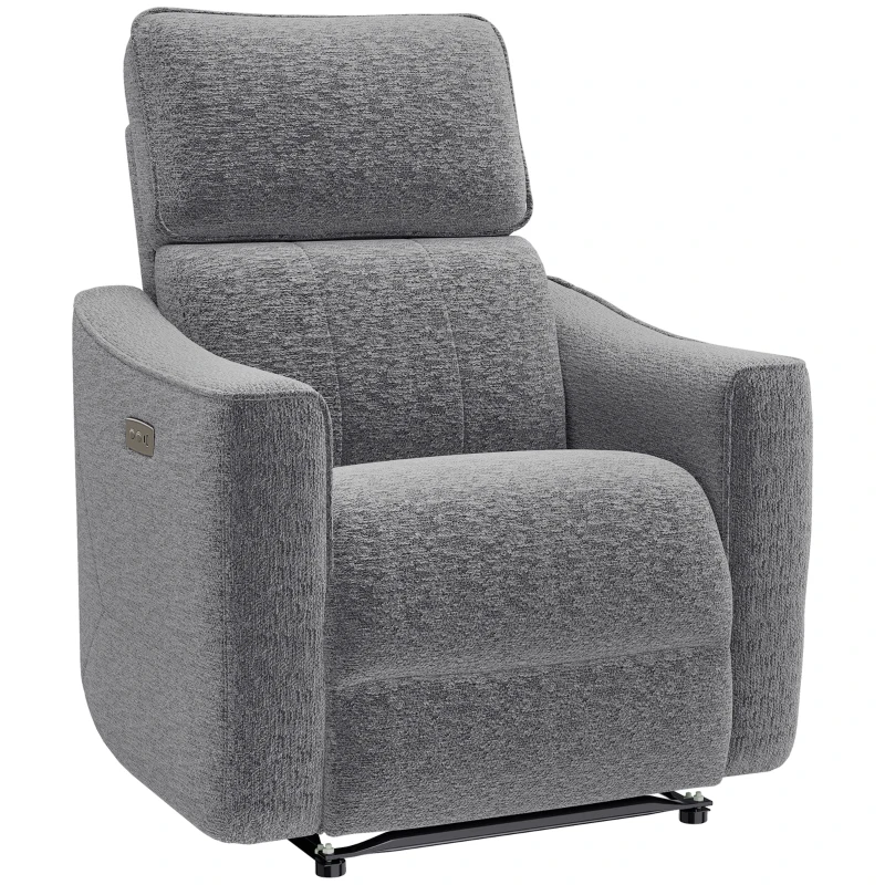 HOMCOM Power Recliner Chair, Chenille Upholstered Recliner Chair with USB Ports, Footrest, Dark Grey