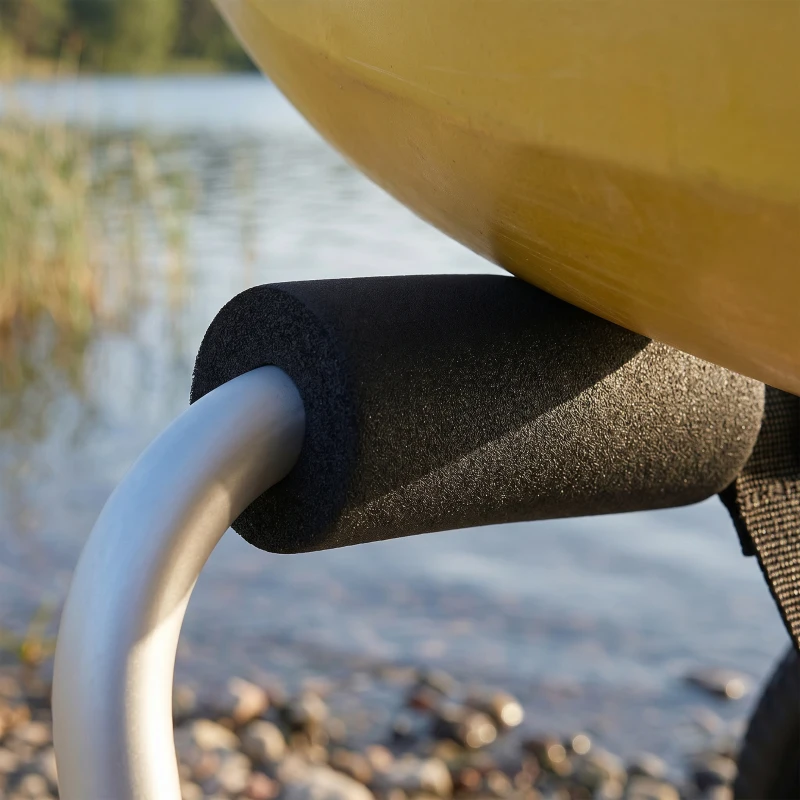 Soozier Kayak Cart, Foldable Canoe Trolley Cart with 10'' Solid Tires, Nonslip Support Foot & Tie-Down Straps, for Kayaks Canoes Paddleboards Float Mats Boats, Aluminum Frame