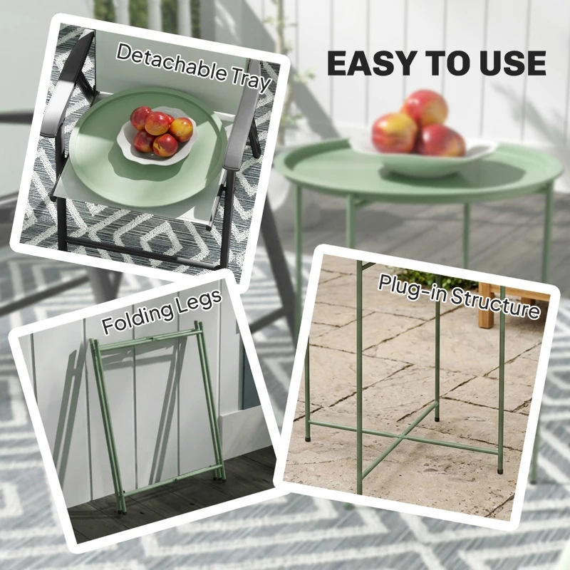 Outsunny 18" Outdoor Side Table with Removable Tray and Folding Legs, Indoor Outdoor for Balcony, Porch, Green
