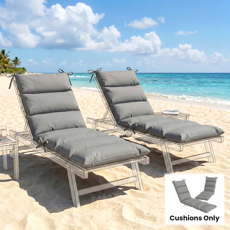Outsunny Outdoor Lounge Chair Cushion with Zipper Reversible Chaise Lounge Cushion for Patio Indoor/Outdoor Dark Grey