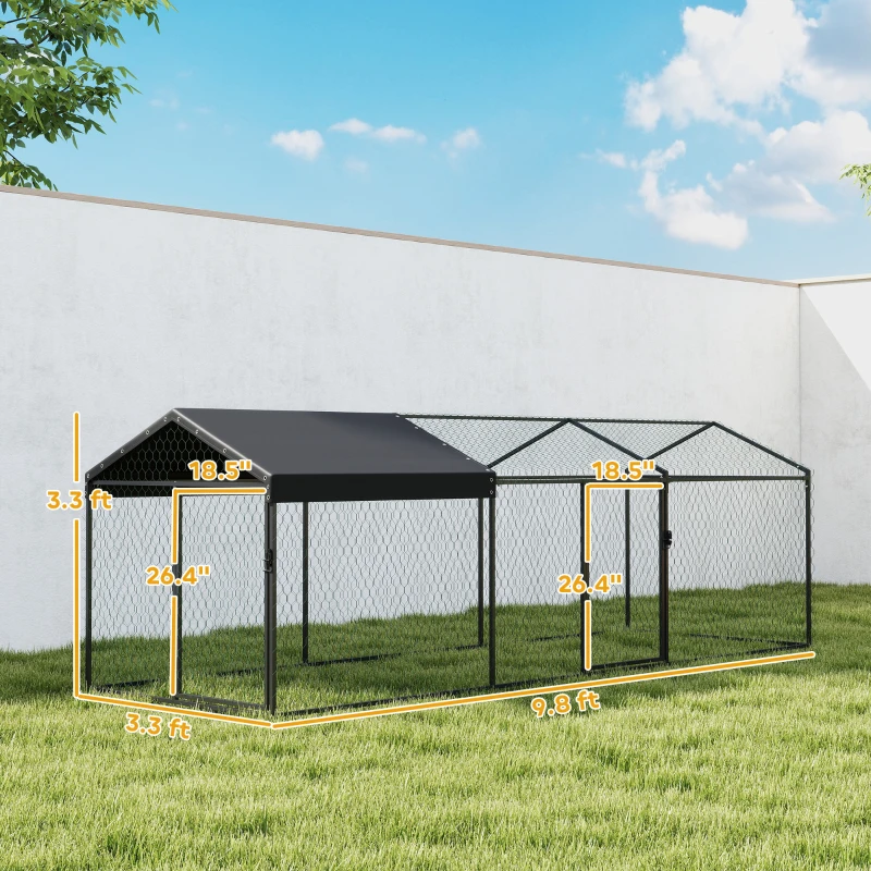 PawHut Large Metal Chicken Coop, Chicken Run with Waterproof & Anti-UV Cover for 3-5 Poultry, Outdoor Poultry Cage Rabbit Hutch