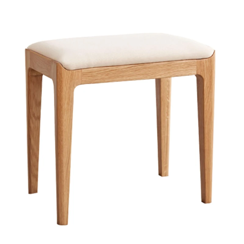 Solid Stool with Stain-Resistant Fabric & High-Density Foam, Space-Saving Bench for Vanity or Bedroom, 16.5″ L x 12″ W x 16.5″ H, Natural
