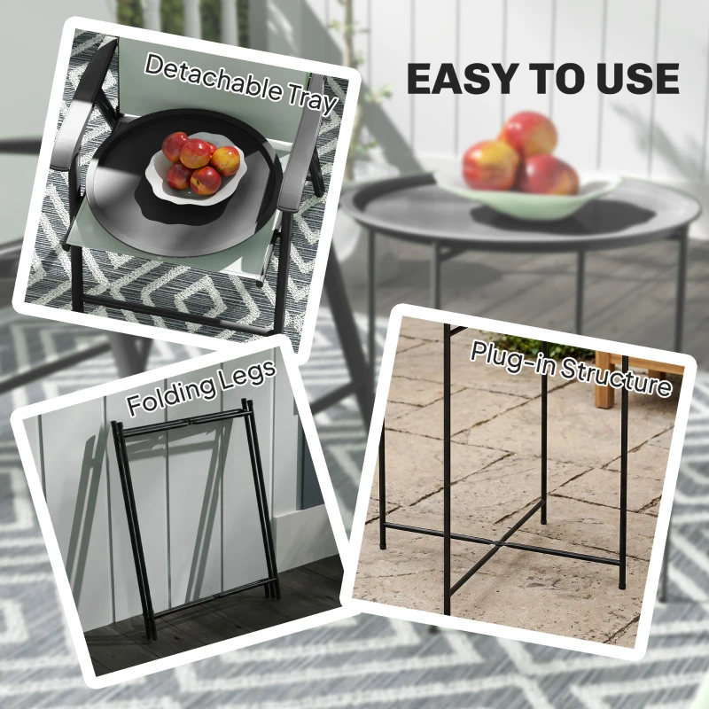 Outsunny 18" Outdoor Side Table with Removable Tray and Folding Legs, Indoor Outdoor for Balcony, Porch, Black
