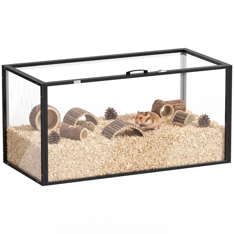 PawHut Large Acrylic Hamster Cage, Chewproof Guinea Pig Cage with Openable Top, for Hedgehog, Dwarf Hamster, Rat
