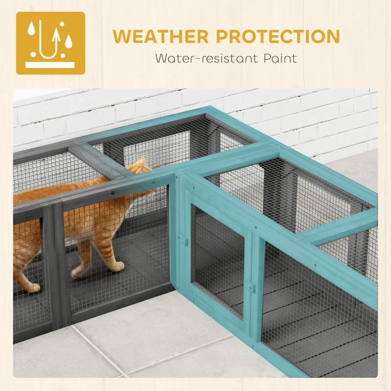 PawHut Cat Tunnel, Outdoor Cat Enclosure with Combinable Design, 8 Doors, 98" Kitty Toys for House, Window, Cage, Dark Grey