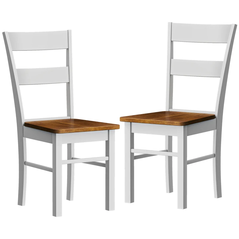 HOMCOM Farmhouse Dining Table Chairs, Set of 2 Rubber Wood Kitchen Table Chairs with Open Back for Living Room, Light Gray