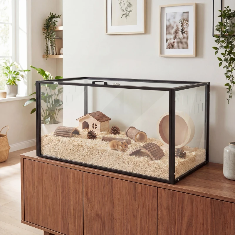 PawHut Large Acrylic Hamster Cage, Chewproof Guinea Pig Cage with Openable Top, for Hedgehog, Dwarf Hamster, Rat