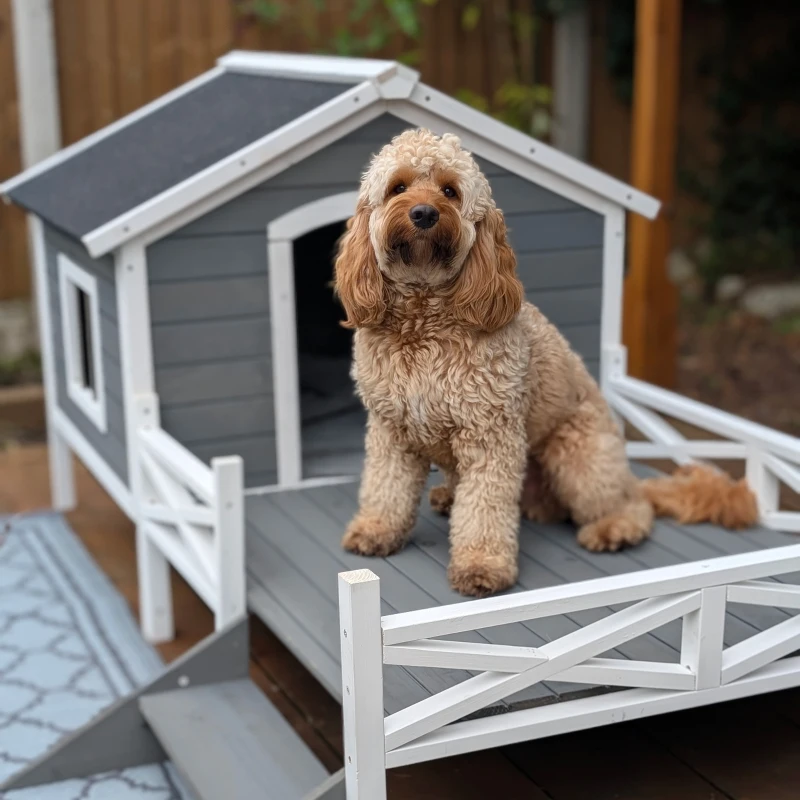PawHut Small/Medium Dog House with Porch, Gray