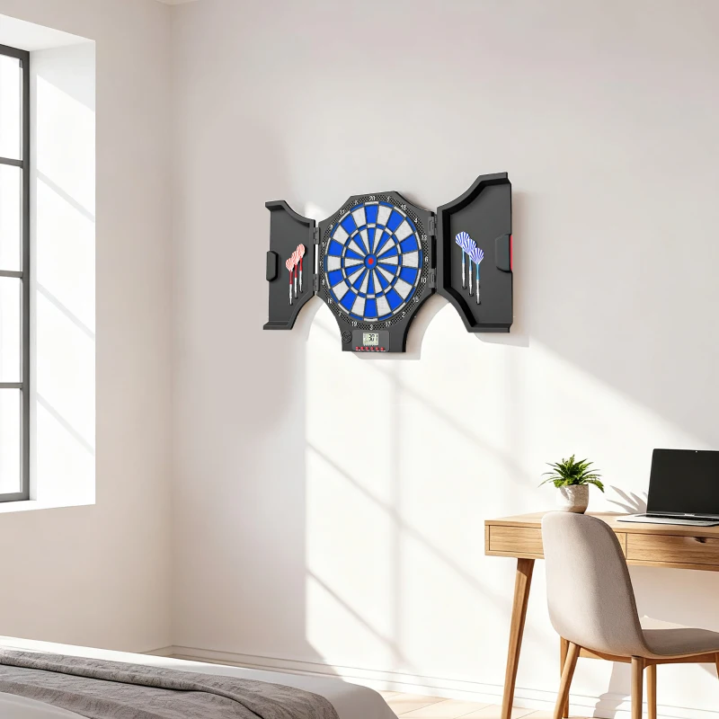 Soozier Electronic Dartboard Set with 31 Games and 285 Programs for 8 Players, Soft Tip Dart Board Set with Cabinet, 6 Darts and 6 Spare Tips, LCD Display