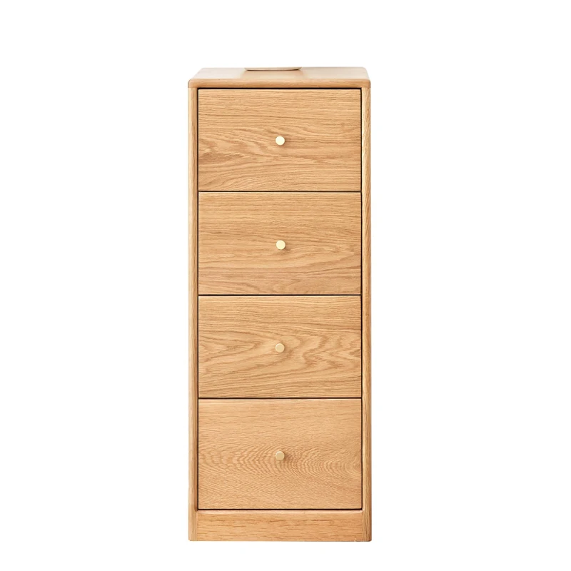 Minimalist Nightstand with Solid Wood Drawer Slides, Versatile Storage Cabinet for Bedroom or Entryway, 12″ L x 15″ W x 30″ H, Oak