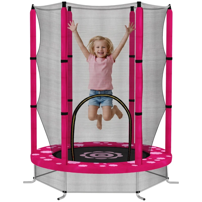 Qaba 55" Toddler Trampoline with Safety Enclosure Net, for Indoor Outdoor Use, Ages 3-6 Years, Pink